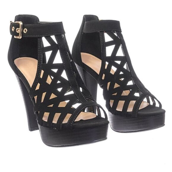 Top Moda Tapered High Heel Gladiator Geometric Laser Cutout Platform Dress Shoes - Picture 4 of 6